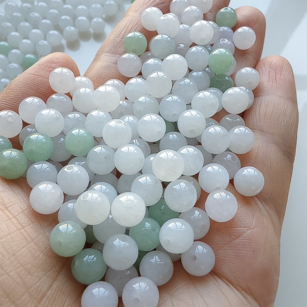 DDP 25pcs 7mm Natural Certificated Type A Icy White Green Burmese Jadeite Round Beads