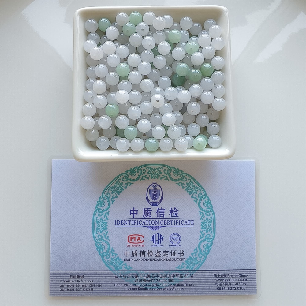DDP 25pcs 7mm Natural Certificated Type A Icy White Green Burmese Jadeite Round Beads