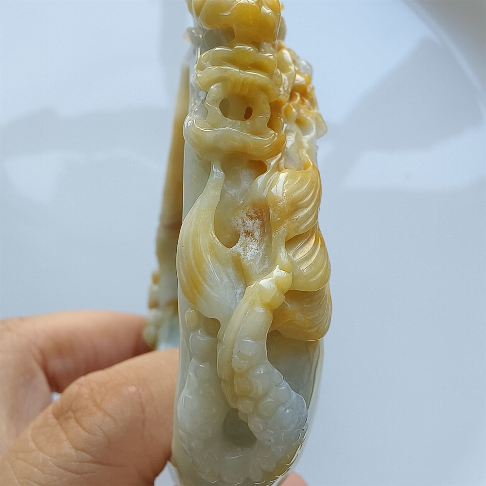 DDP Unique Certificated Natural Hand Carved Light Green Yellow Burmese Jadeite Pendant And Bangle With Dragon Carved