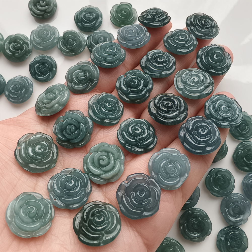 DDP 2pcs Natural Type A Untreated Blue Icy Waxy Guatemalan Jadeite Rose Pendant