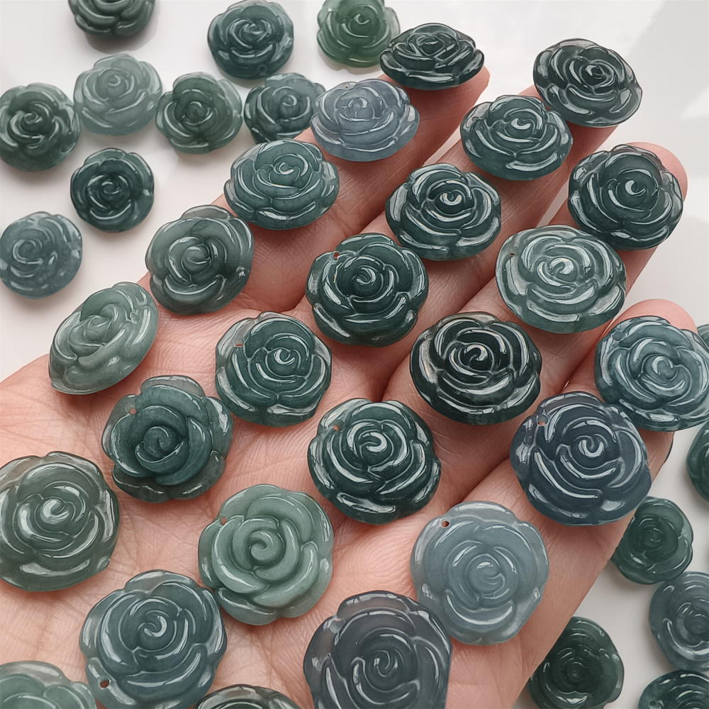 DDP 2pcs Natural Type A Untreated Blue Icy Waxy Guatemalan Jadeite Rose Pendant
