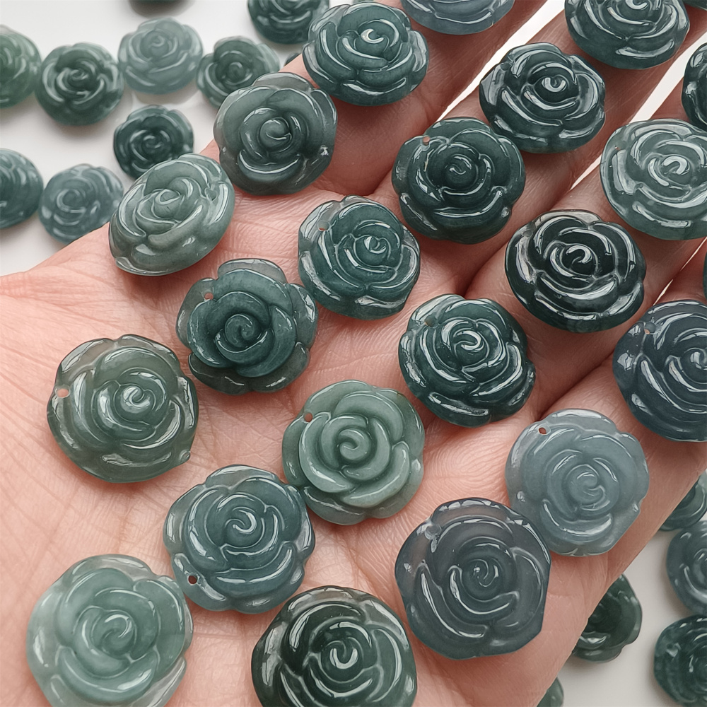 DDP 2pcs Natural Type A Untreated Blue Icy Waxy Guatemalan Jadeite Rose Pendant