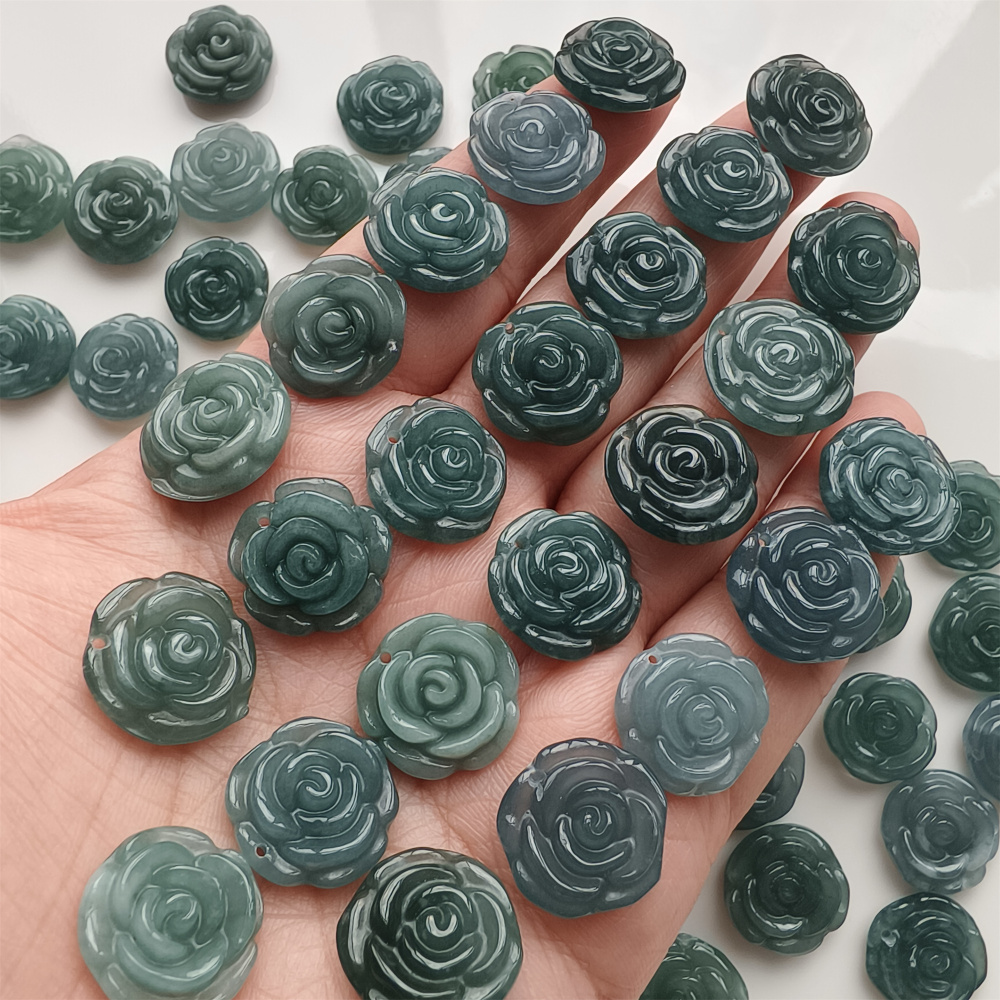 DDP 2pcs Natural Type A Untreated Blue Icy Waxy Guatemalan Jadeite Rose Pendant