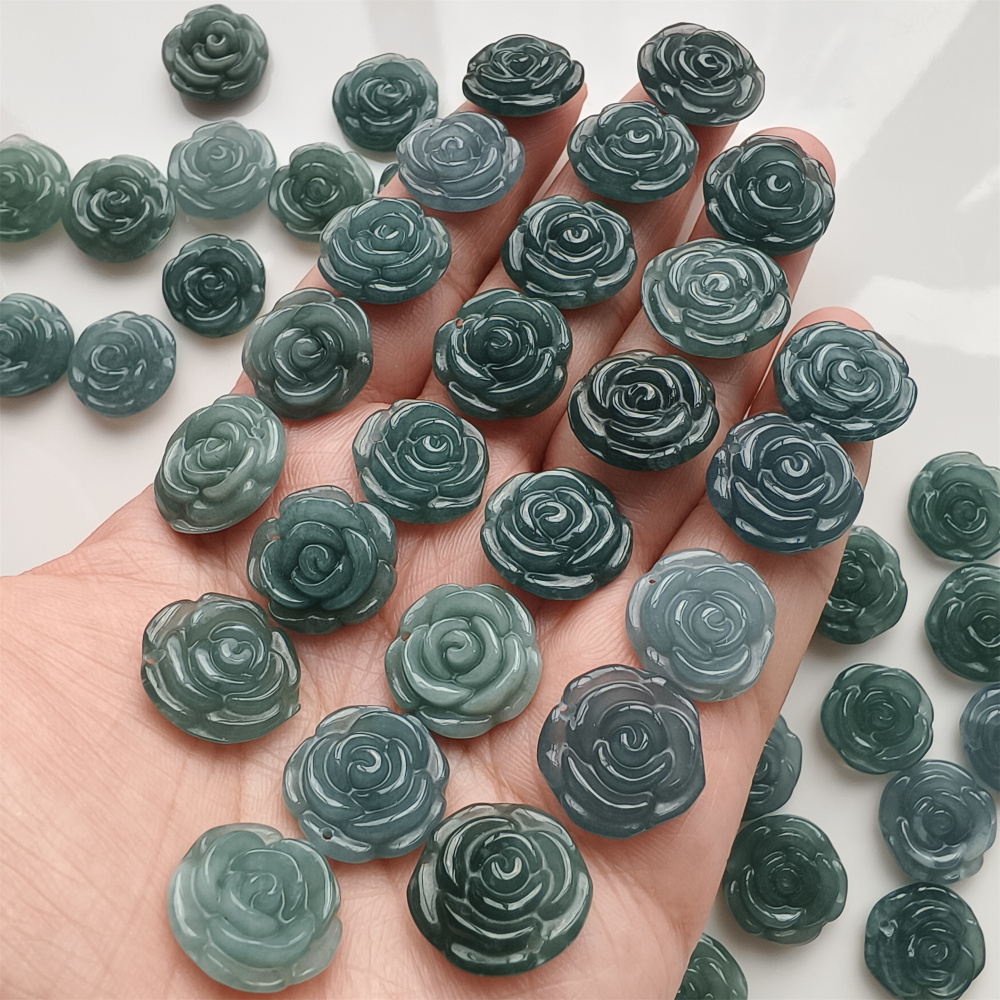 DDP 2pcs Natural Type A Untreated Blue Icy Waxy Guatemalan Jadeite Rose Pendant