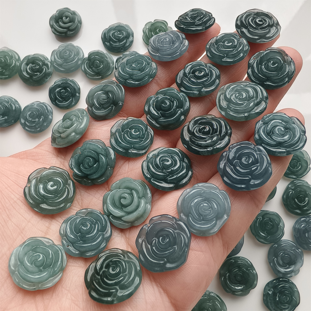 DDP 2pcs Natural Type A Untreated Blue Icy Waxy Guatemalan Jadeite Rose Pendant