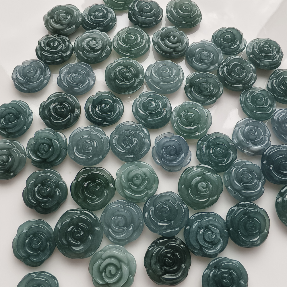 DDP 2pcs Natural Type A Untreated Blue Icy Waxy Guatemalan Jadeite Rose Pendant