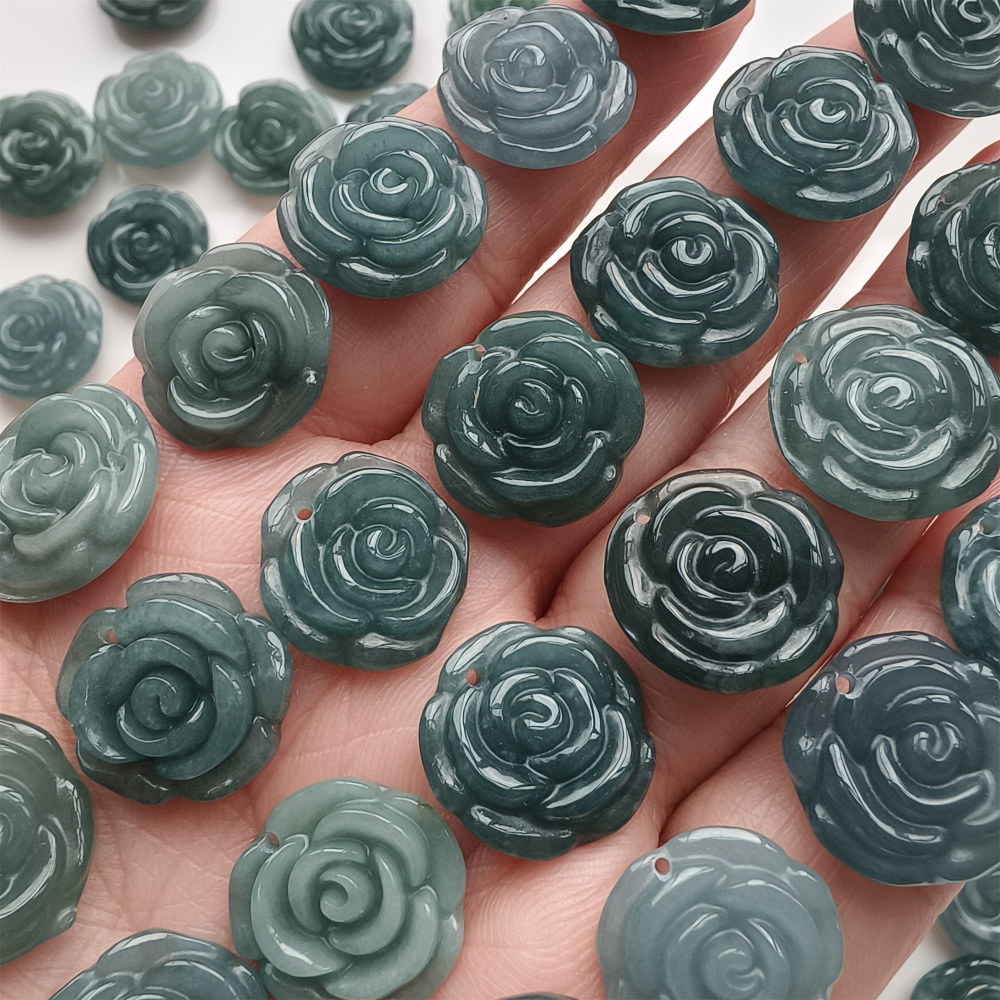 DDP 2pcs Natural Type A Untreated Blue Icy Waxy Guatemalan Jadeite Rose Pendant