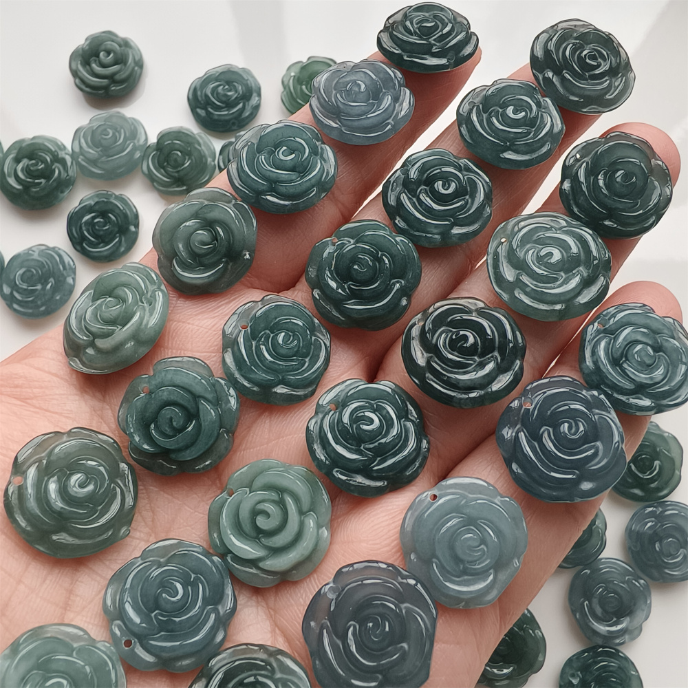 DDP 2pcs Natural Type A Untreated Blue Icy Waxy Guatemalan Jadeite Rose Pendant