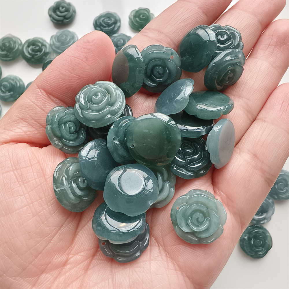 DDP 2pcs Natural Type A Untreated Blue Icy Waxy Guatemalan Jadeite Rose Pendant