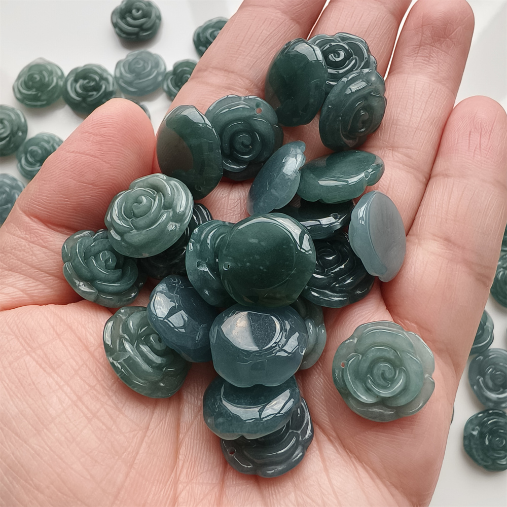 DDP 2pcs Natural Type A Untreated Blue Icy Waxy Guatemalan Jadeite Rose Pendant