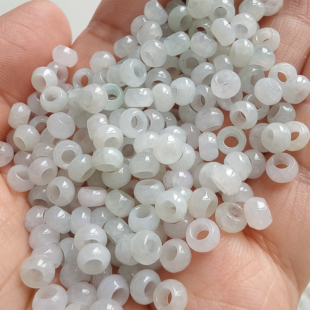 DDP 50pcs 5.5mm Natural Certificated Type A Icy White Burmese Jadeite Big Hole Rondelle Beads