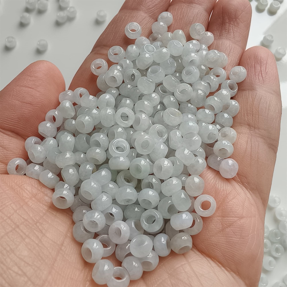 DDP 50pcs 5.5mm Natural Certificated Type A Icy White Burmese Jadeite Big Hole Rondelle Beads