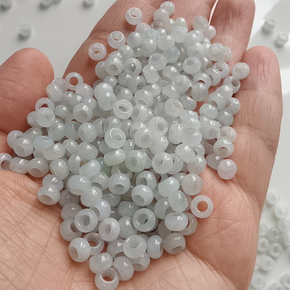 DDP 50pcs 5.5mm Natural Certificated Type A Icy White Burmese Jadeite Big Hole Rondelle Beads