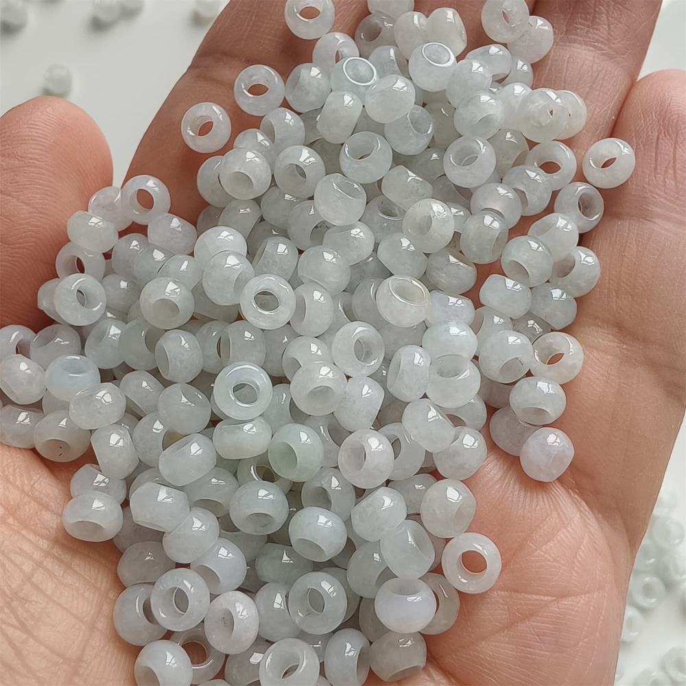 DDP 50pcs 5.5mm Natural Certificated Type A Icy White Burmese Jadeite Big Hole Rondelle Beads