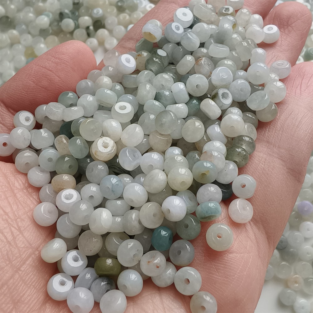 DDP 50pcs 5.2mm Natural Certificated Type A Green White Burmese Jadeite Rondelle Beads