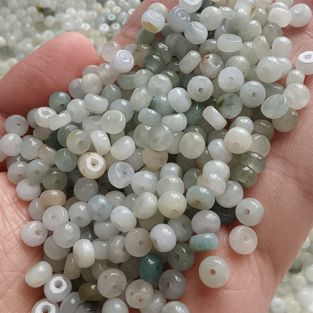 DDP 50pcs 5.2mm Natural Certificated Type A Green White Burmese Jadeite Rondelle Beads