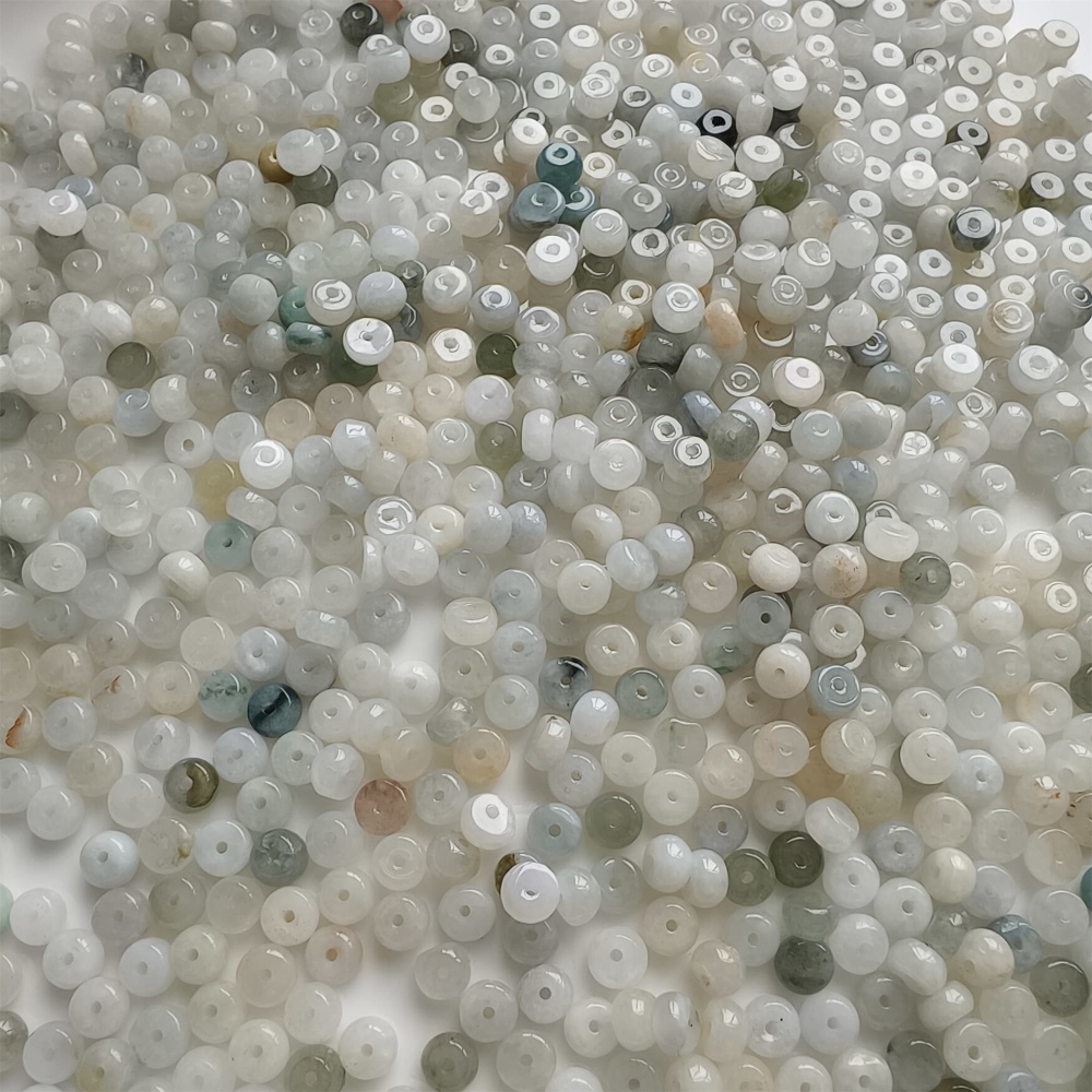 DDP 50pcs 5.2mm Natural Certificated Type A Green White Burmese Jadeite Rondelle Beads