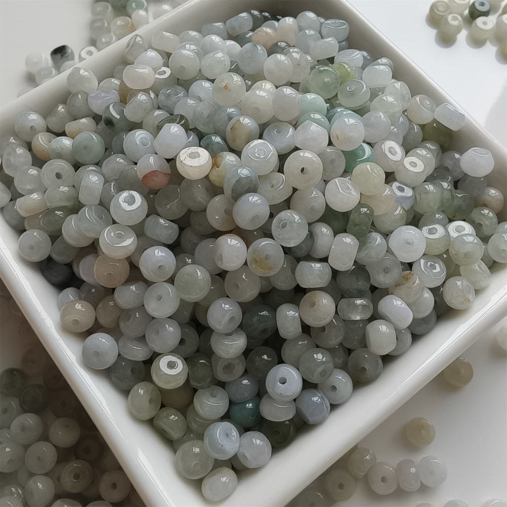 DDP 50pcs 5.2mm Natural Certificated Type A Green White Burmese Jadeite Rondelle Beads