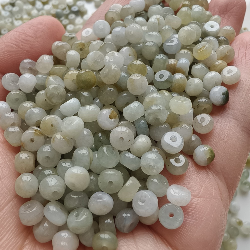DDP 50pcs 5.2mm Natural Certificated Type A Yellow White Burmese Jadeite Rondelle Beads