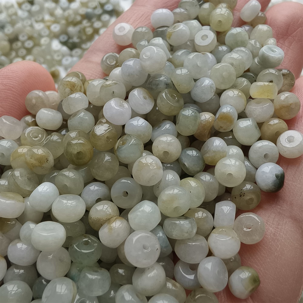 DDP 50pcs 5.2mm Natural Certificated Type A Yellow White Burmese Jadeite Rondelle Beads