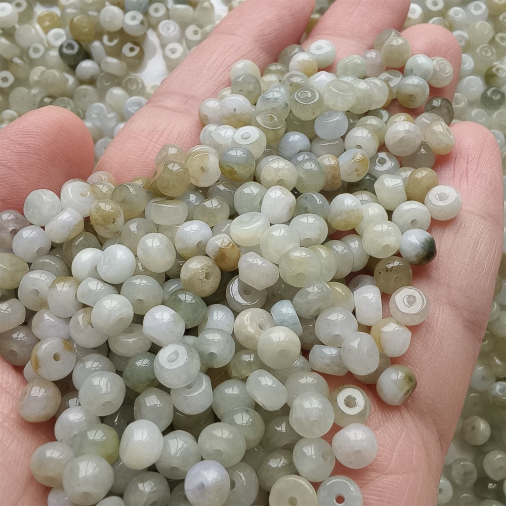 DDP 50pcs 5.2mm Natural Certificated Type A Yellow White Burmese Jadeite Rondelle Beads