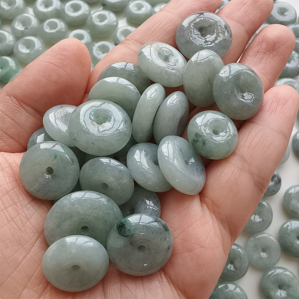 DDP 14-17mm Natural Certificated Type A Untreated Green Black Chicken Species Burmese Jadeite Safety Buckle Beads