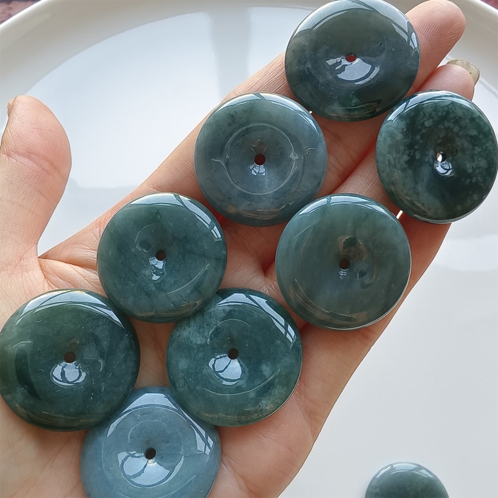 DDP 2pcs 27-31mm Natural Certificated Type A Icy Waxy Blue Watery Guatemalan Jadeite Safety Buckle Beads