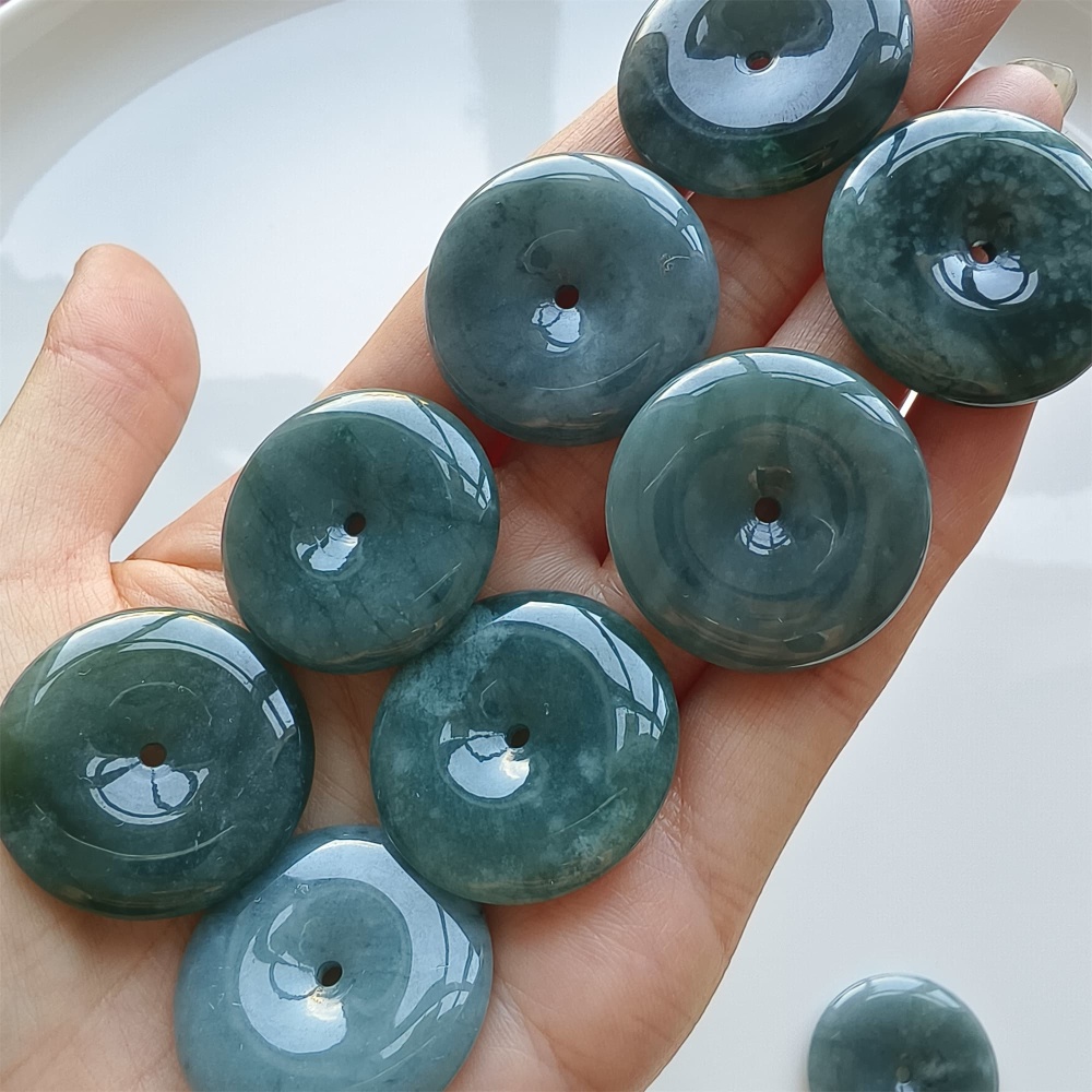 DDP 2pcs 27-31mm Natural Certificated Type A Icy Waxy Blue Watery Guatemalan Jadeite Safety Buckle Beads