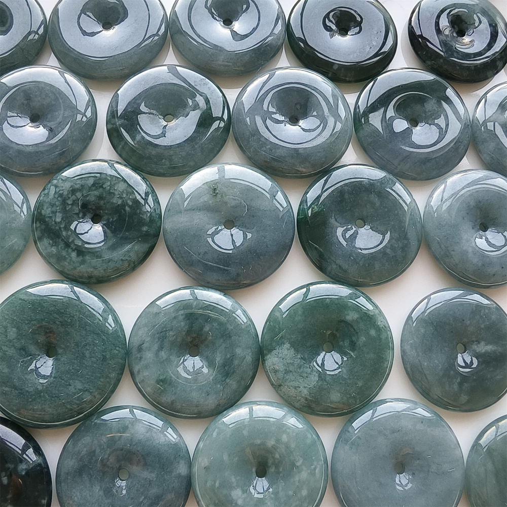 DDP 2pcs 27-31mm Natural Certificated Type A Icy Waxy Blue Watery Guatemalan Jadeite Safety Buckle Beads
