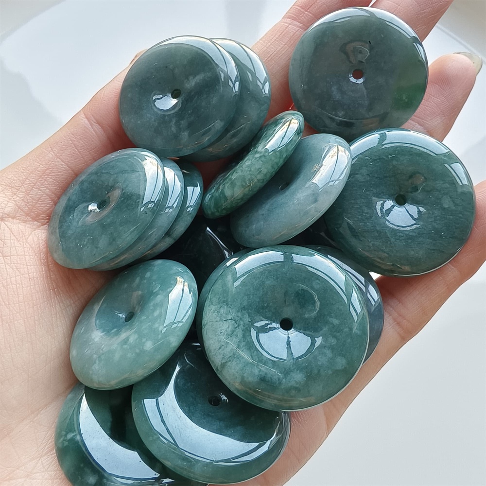 DDP 2pcs 27-31mm Natural Certificated Type A Icy Waxy Blue Watery Guatemalan Jadeite Safety Buckle Beads