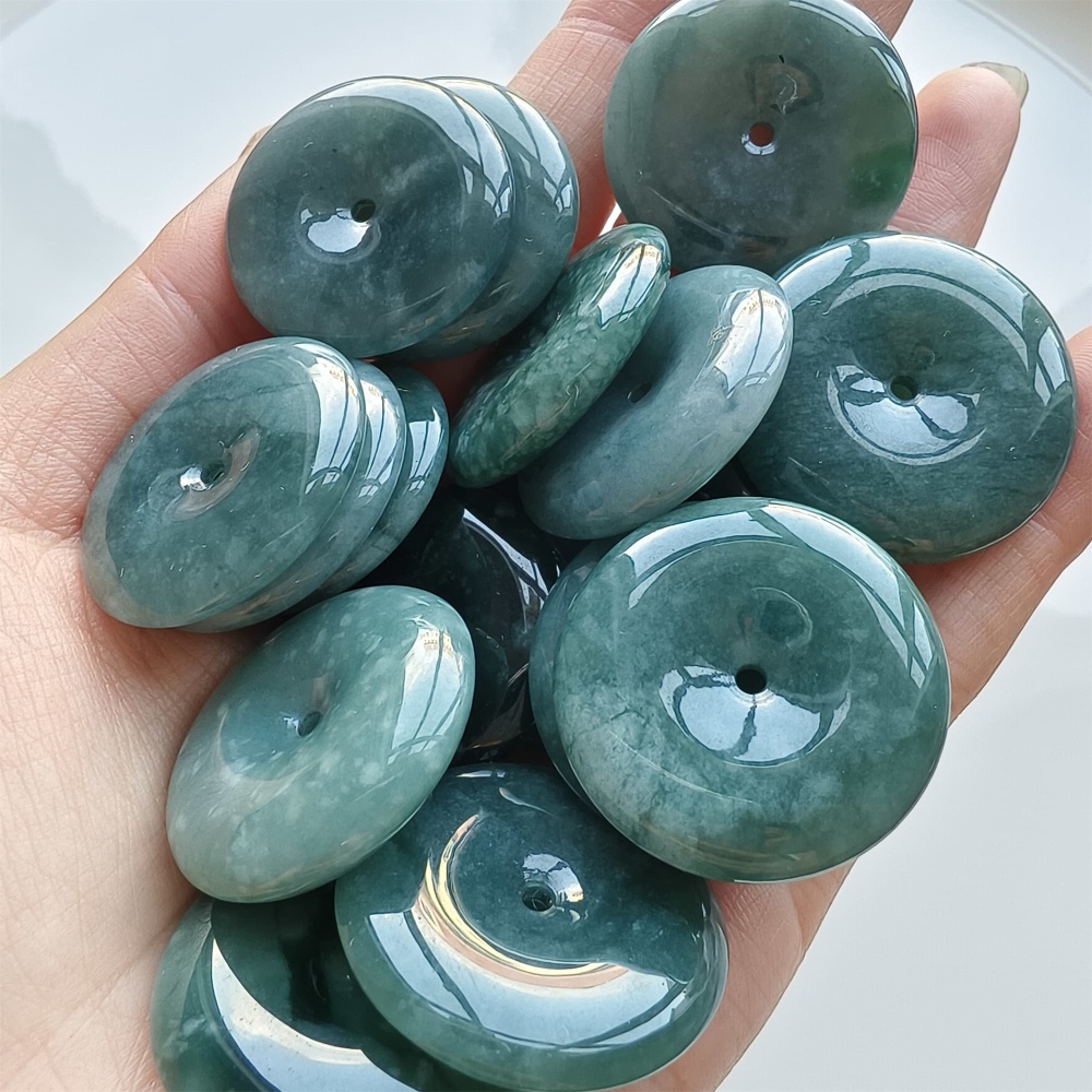 DDP 2pcs 27-31mm Natural Certificated Type A Icy Waxy Blue Watery Guatemalan Jadeite Safety Buckle Beads
