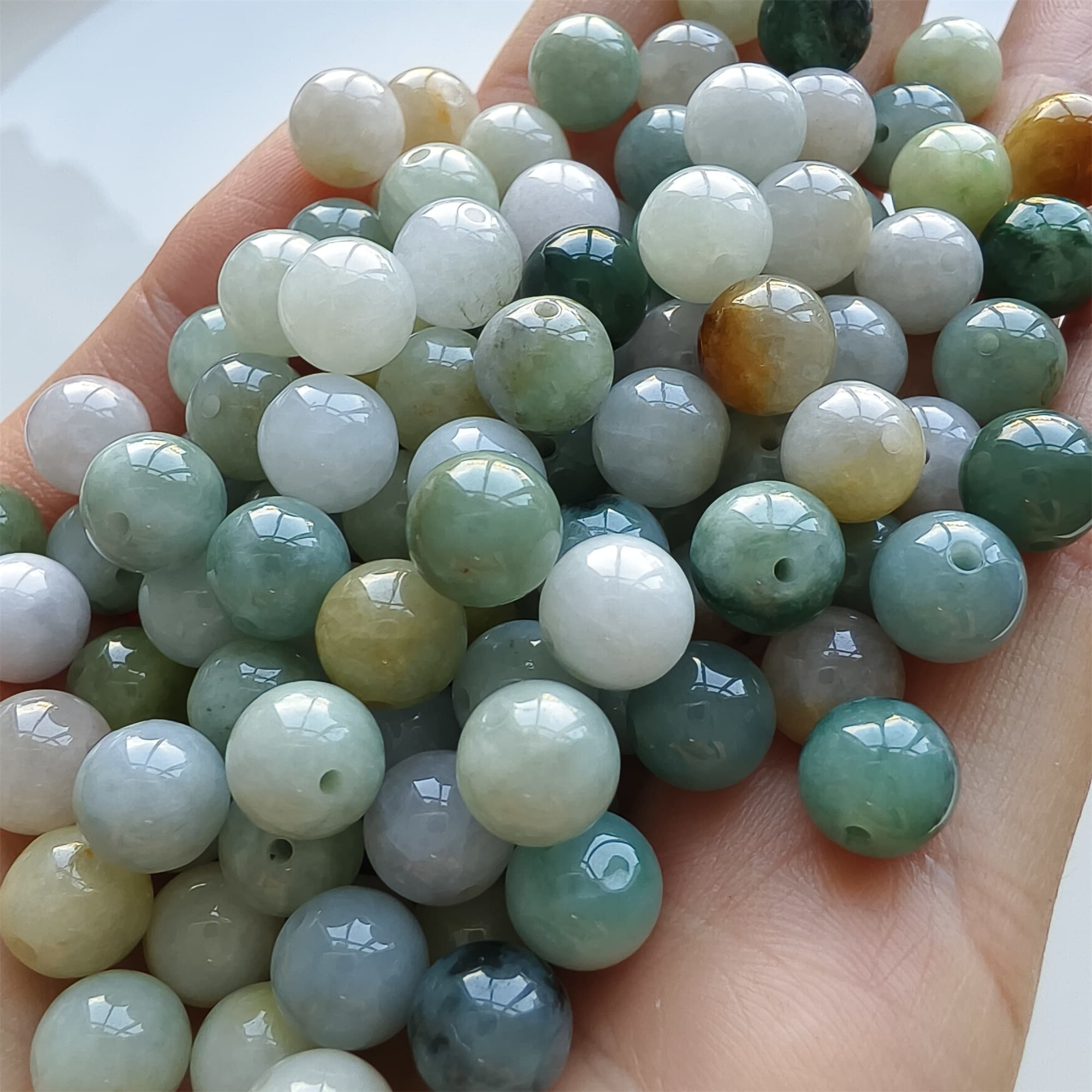 DDP 30pcs 8mm Natural Certificated Multi Color Burmese Jadeite Smooth Round Beads