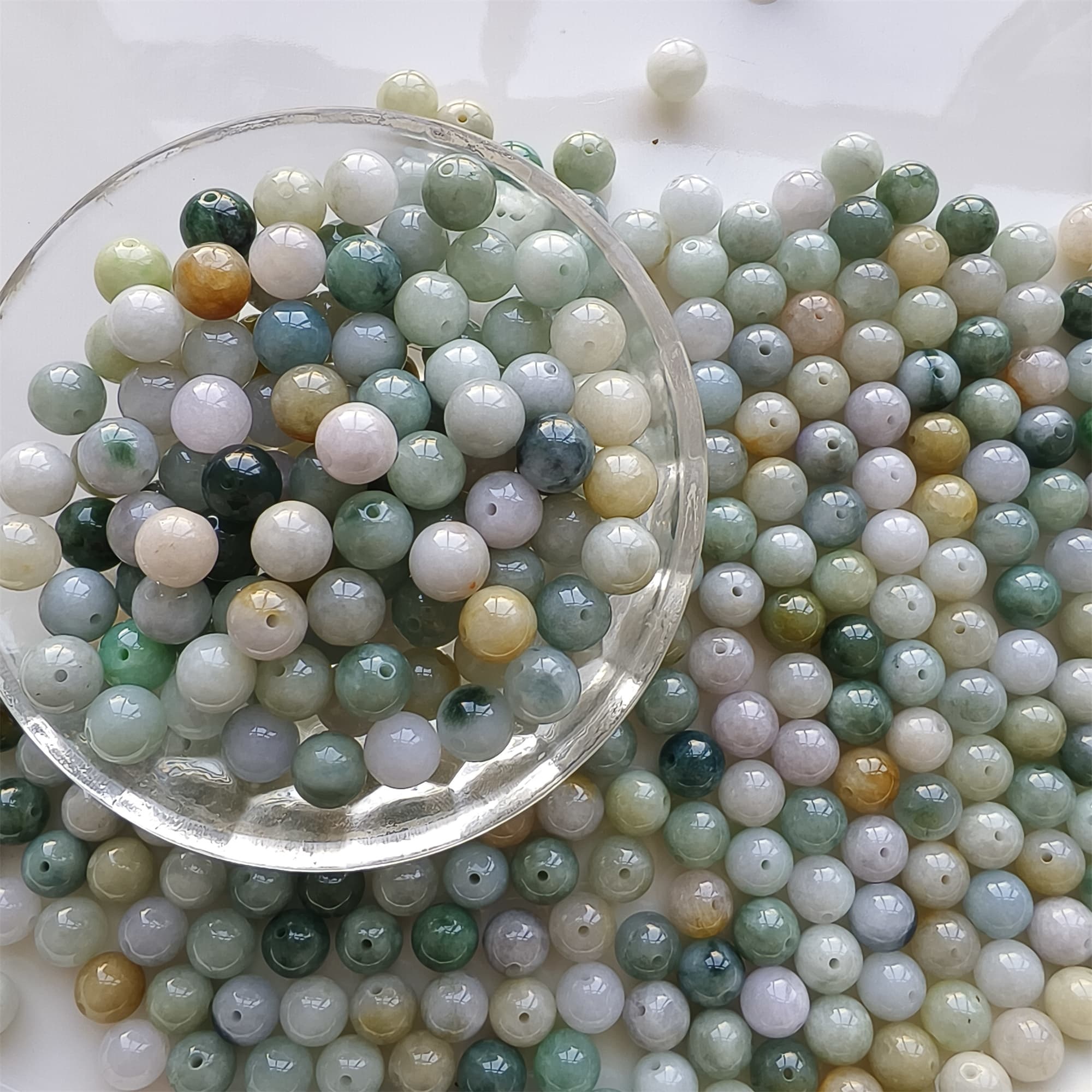 DDP 30pcs 8mm Natural Certificated Multi Color Burmese Jadeite Smooth Round Beads