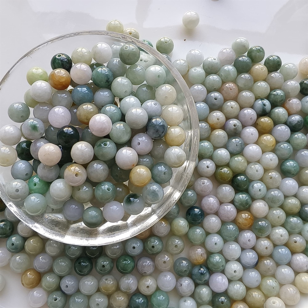 DDP 30pcs 8mm Natural Certificated Multi Color Burmese Jadeite Smooth Round Beads