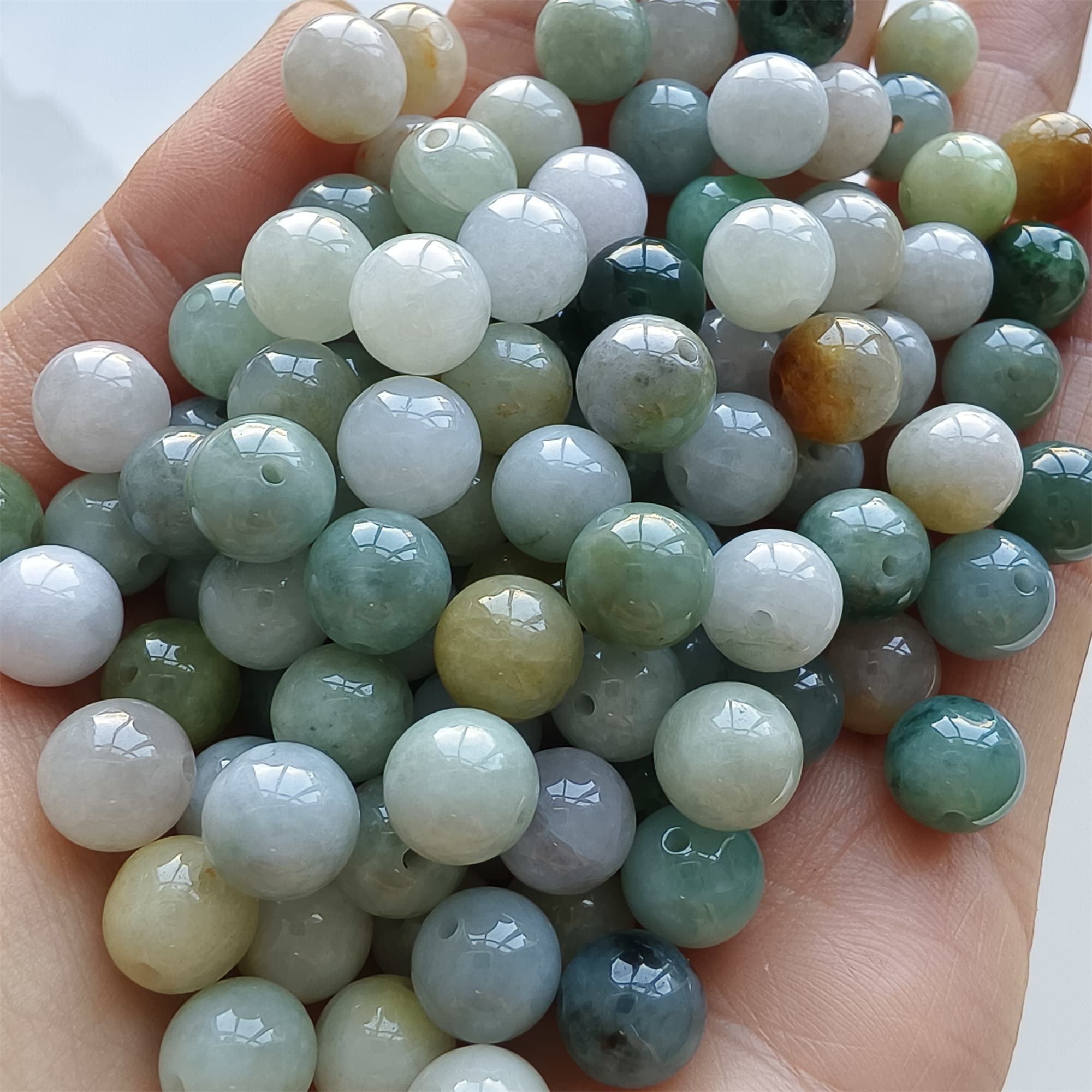 DDP 30pcs 8mm Natural Certificated Multi Color Burmese Jadeite Smooth Round Beads