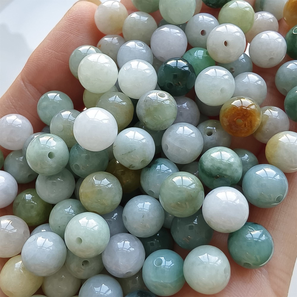 DDP 30pcs 8mm Natural Certificated Multi Color Burmese Jadeite Smooth Round Beads