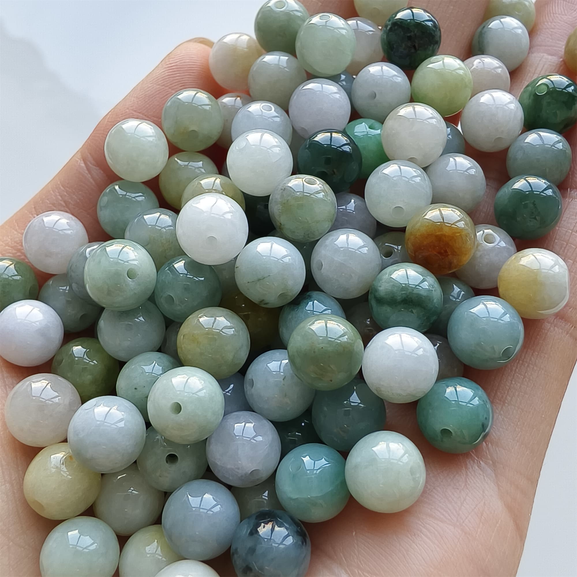 DDP 30pcs 8mm Natural Certificated Multi Color Burmese Jadeite Smooth Round Beads