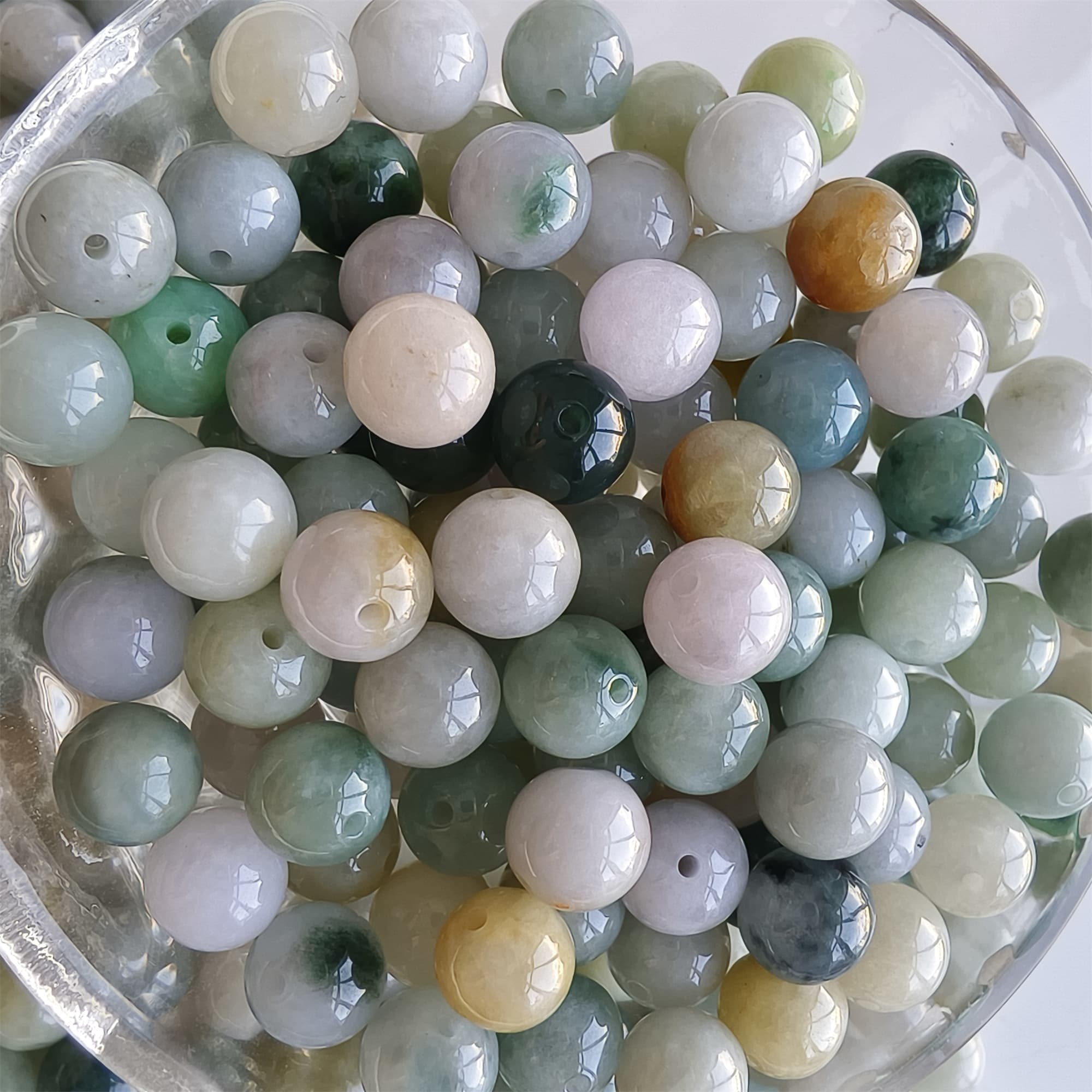 DDP 30pcs 8mm Natural Certificated Multi Color Burmese Jadeite Smooth Round Beads