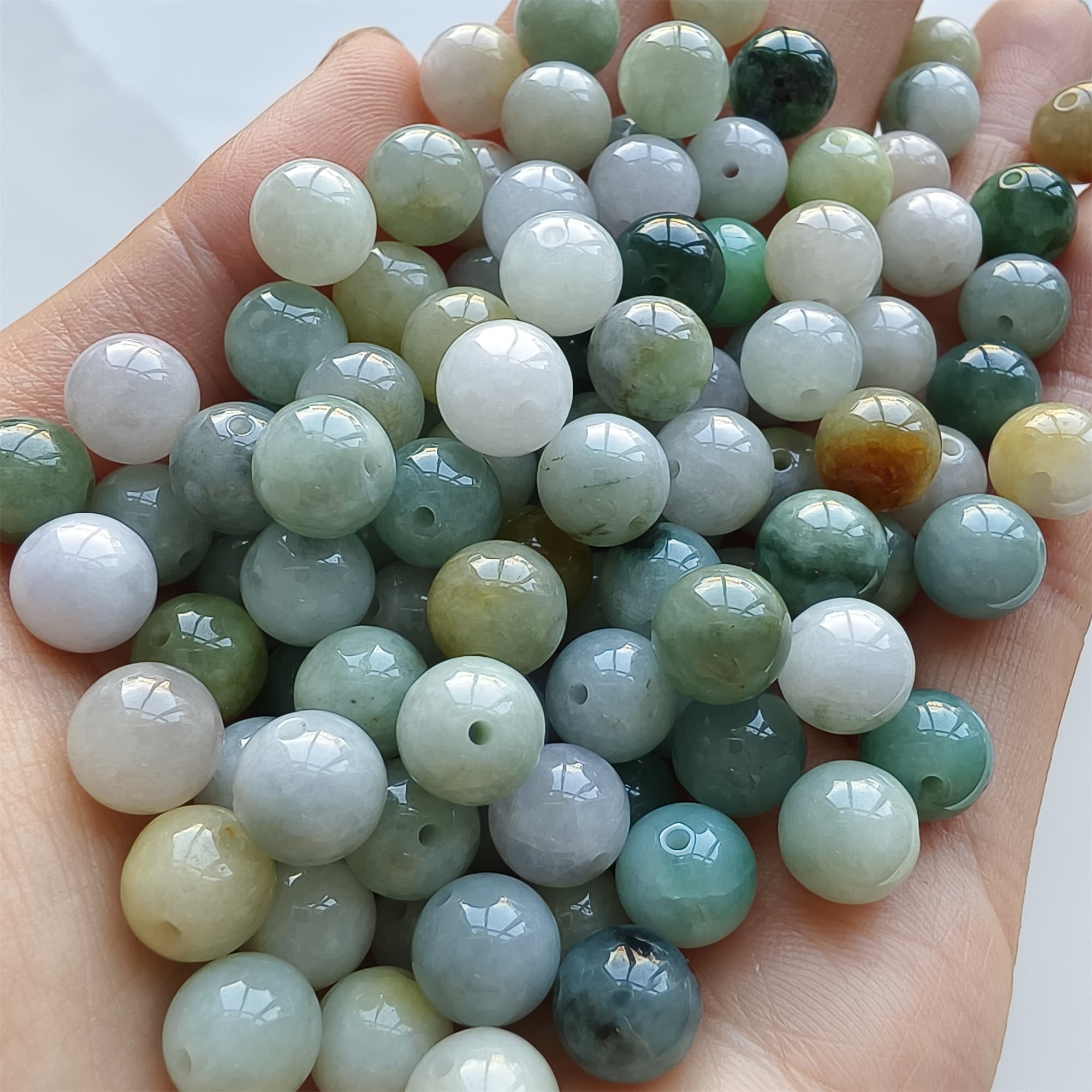 DDP 30pcs 8mm Natural Certificated Multi Color Burmese Jadeite Smooth Round Beads