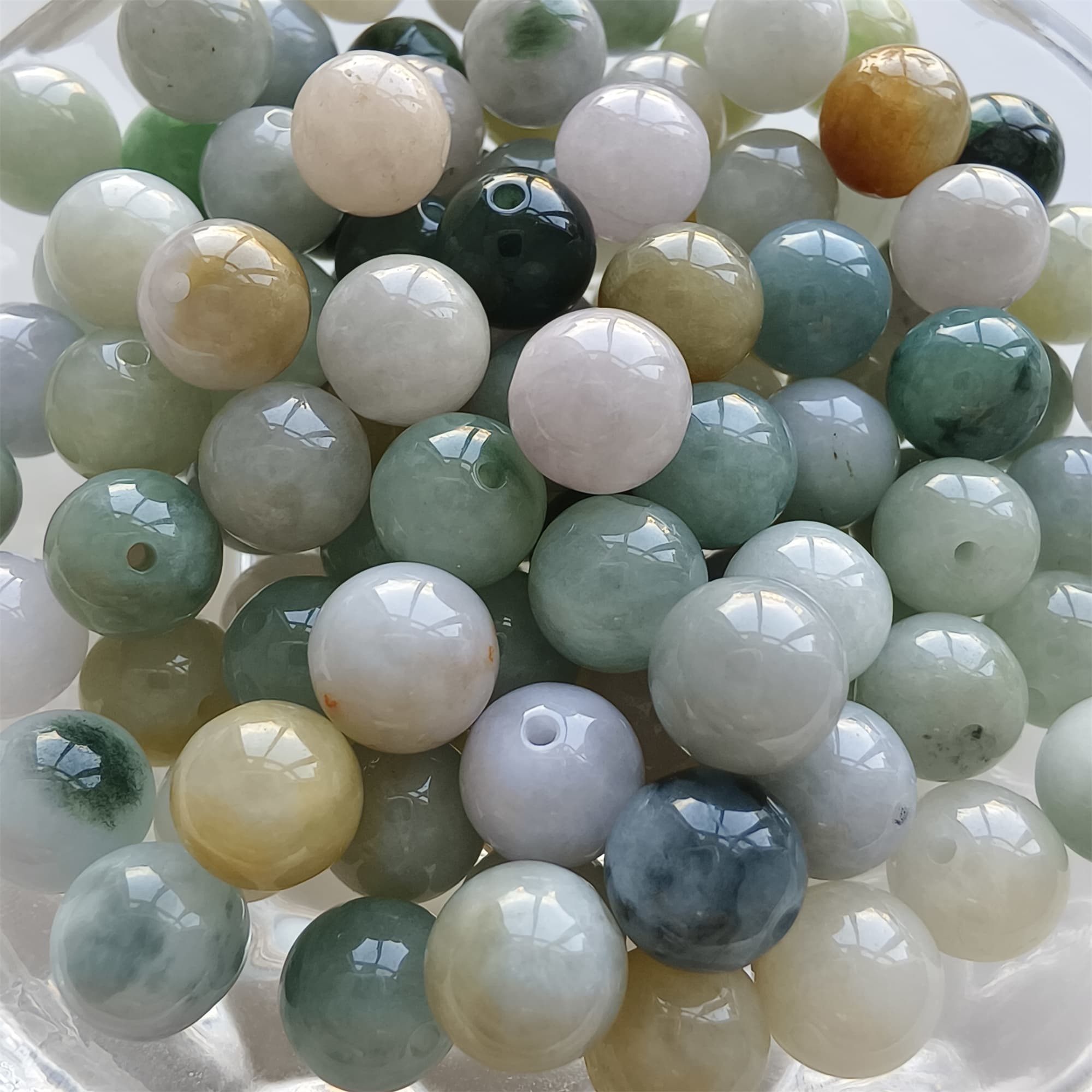 DDP 30pcs 8mm Natural Certificated Multi Color Burmese Jadeite Smooth Round Beads