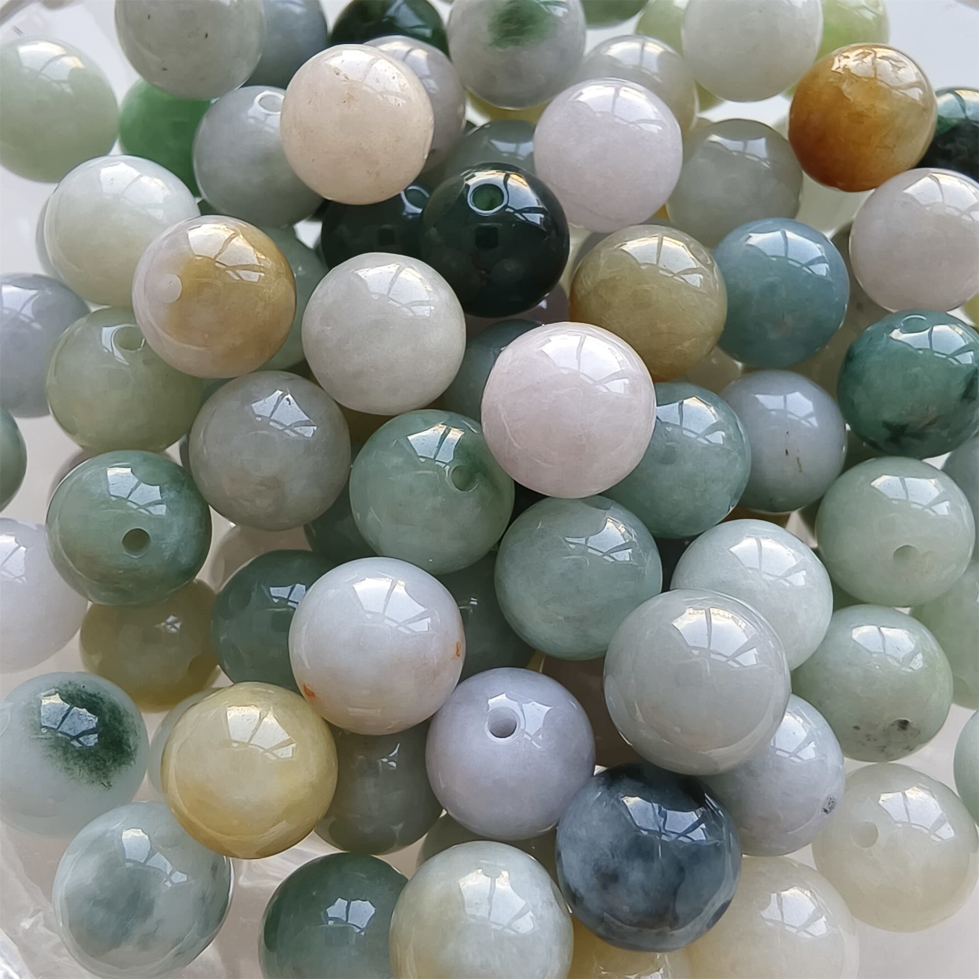 DDP 30pcs 8mm Natural Certificated Multi Color Burmese Jadeite Smooth Round Beads