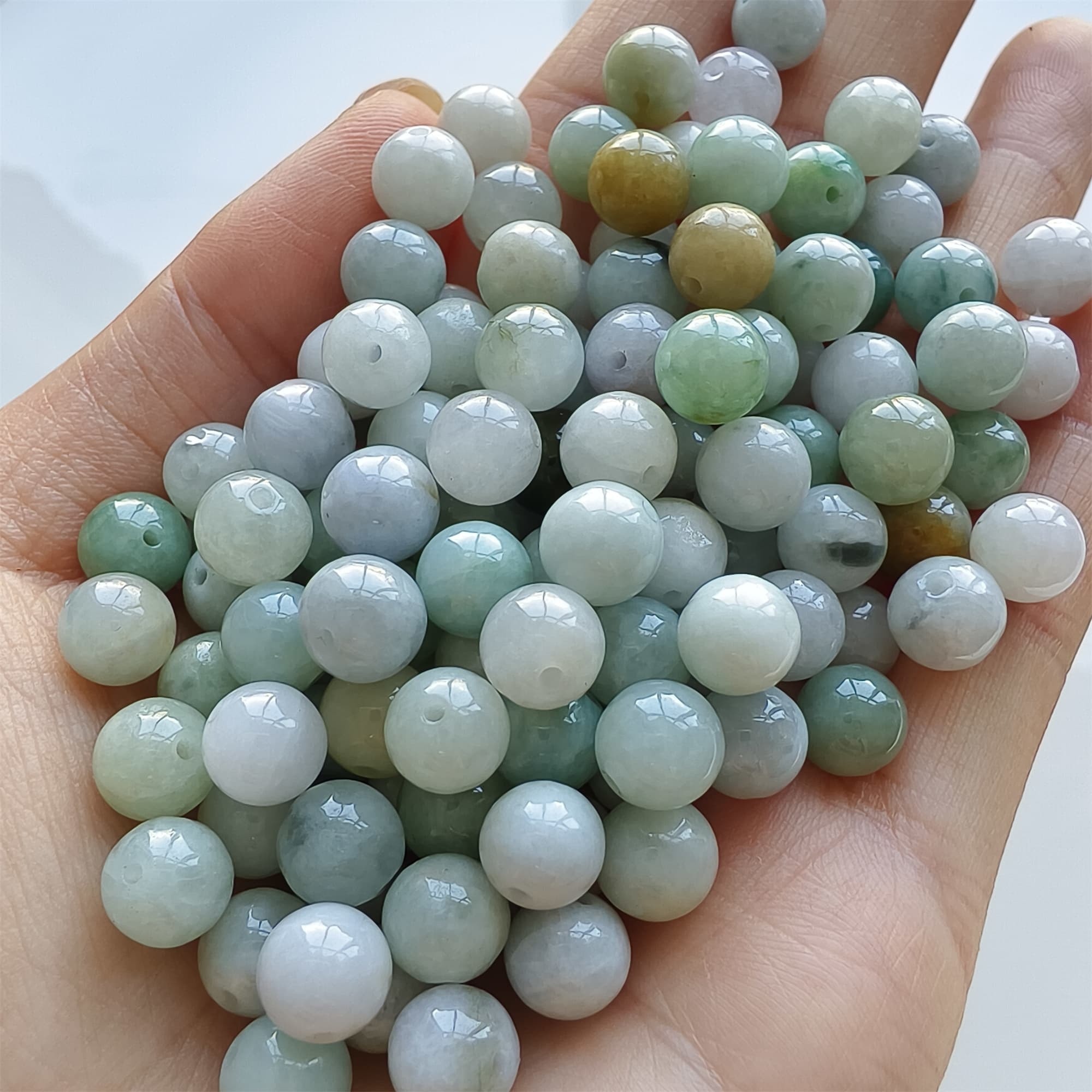 DDP 30pcs 8mm Natural Certificated Type A Green White Burmese Jadeite Round Beads