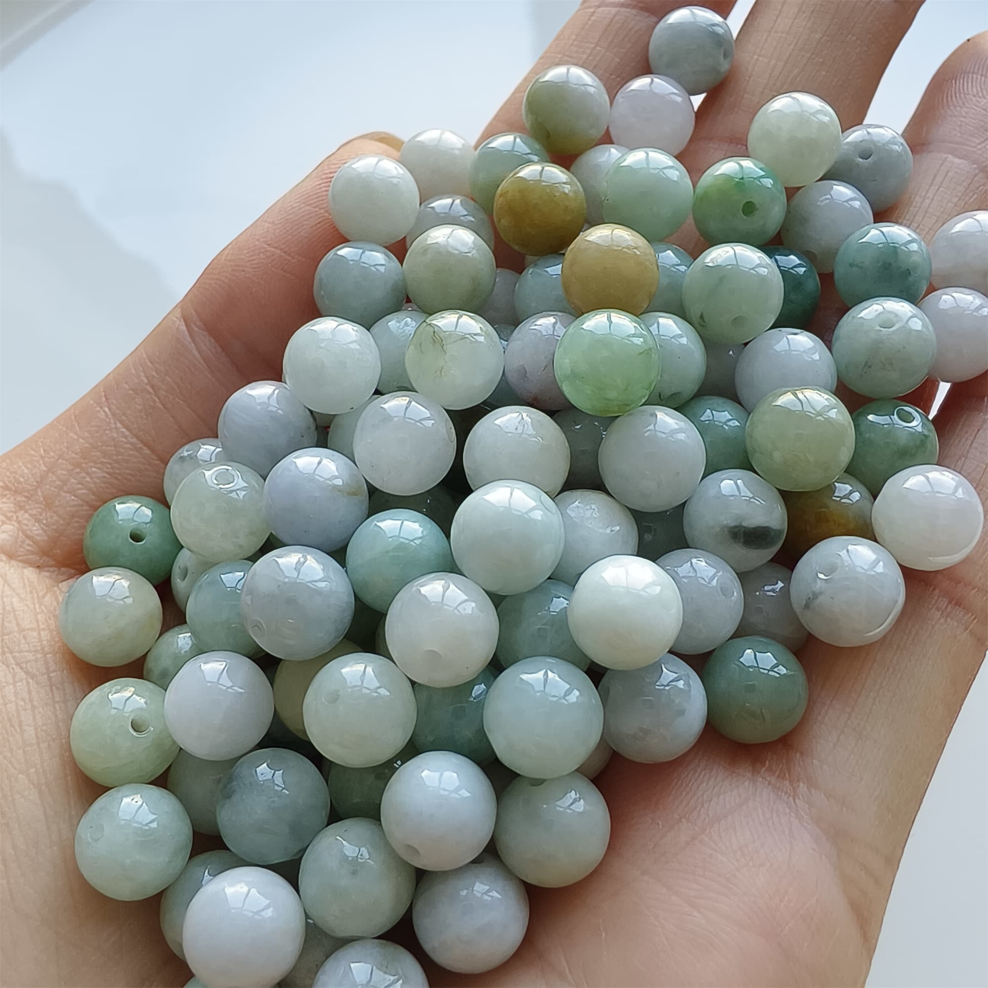 DDP 30pcs 8mm Natural Certificated Type A Green White Burmese Jadeite Round Beads