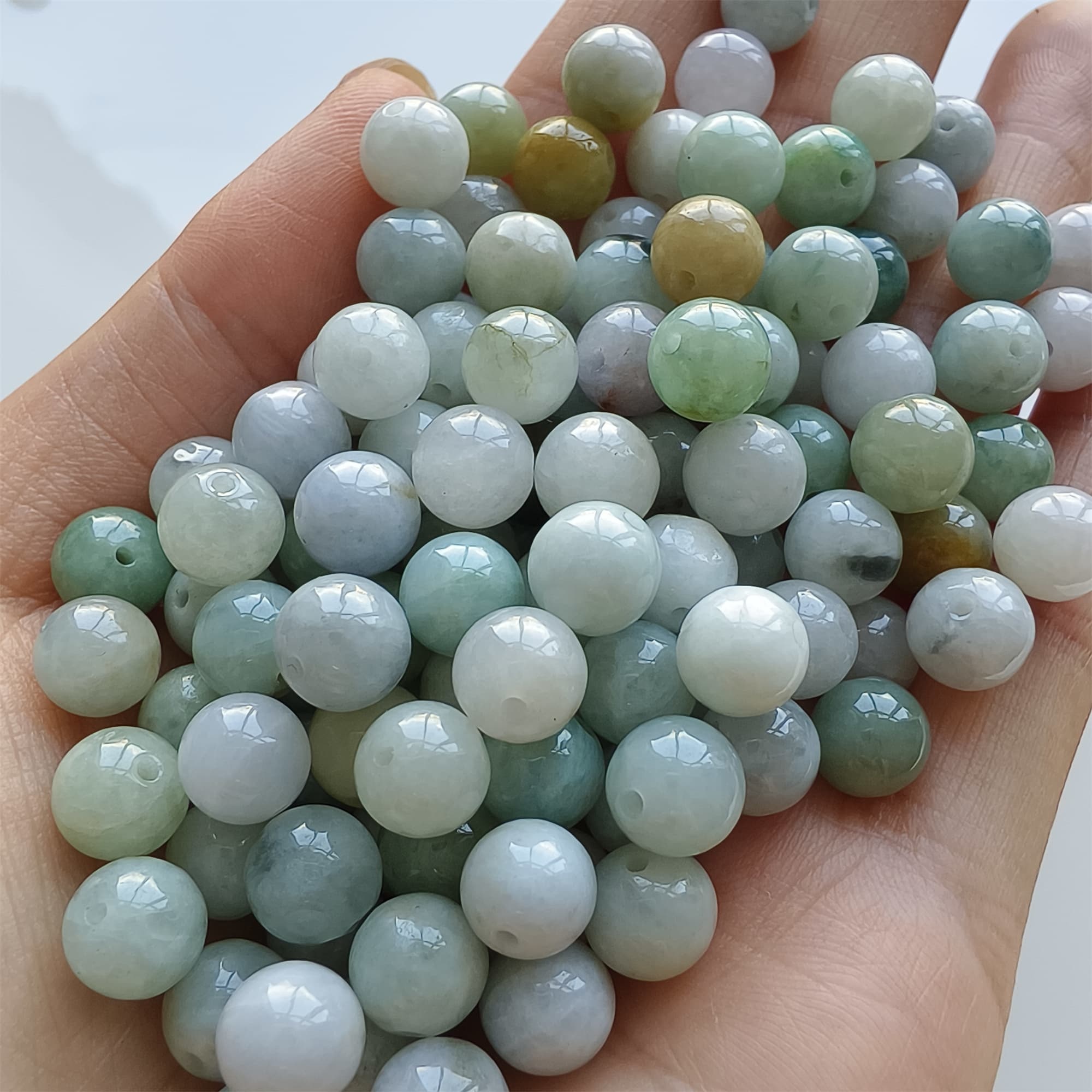 DDP 30pcs 8mm Natural Certificated Type A Green White Burmese Jadeite Round Beads