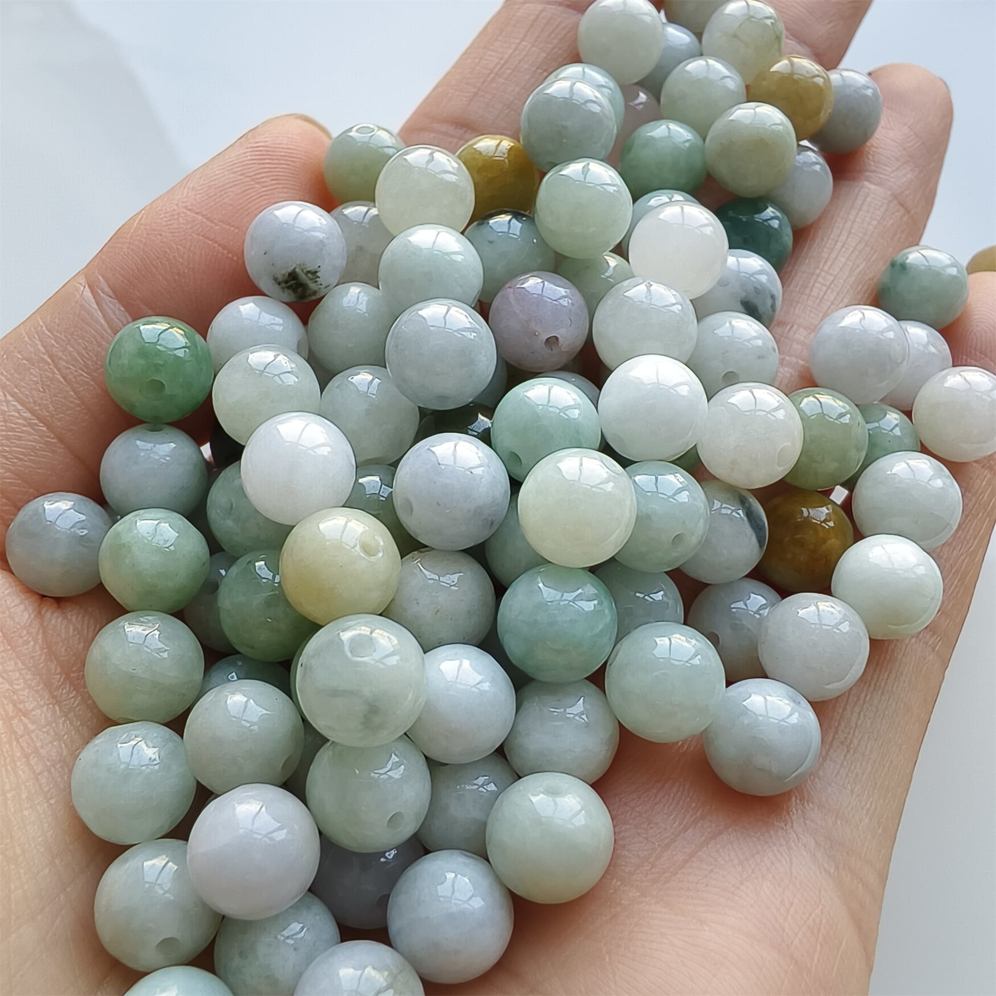 DDP 30pcs 8mm Natural Certificated Type A Green White Burmese Jadeite Round Beads