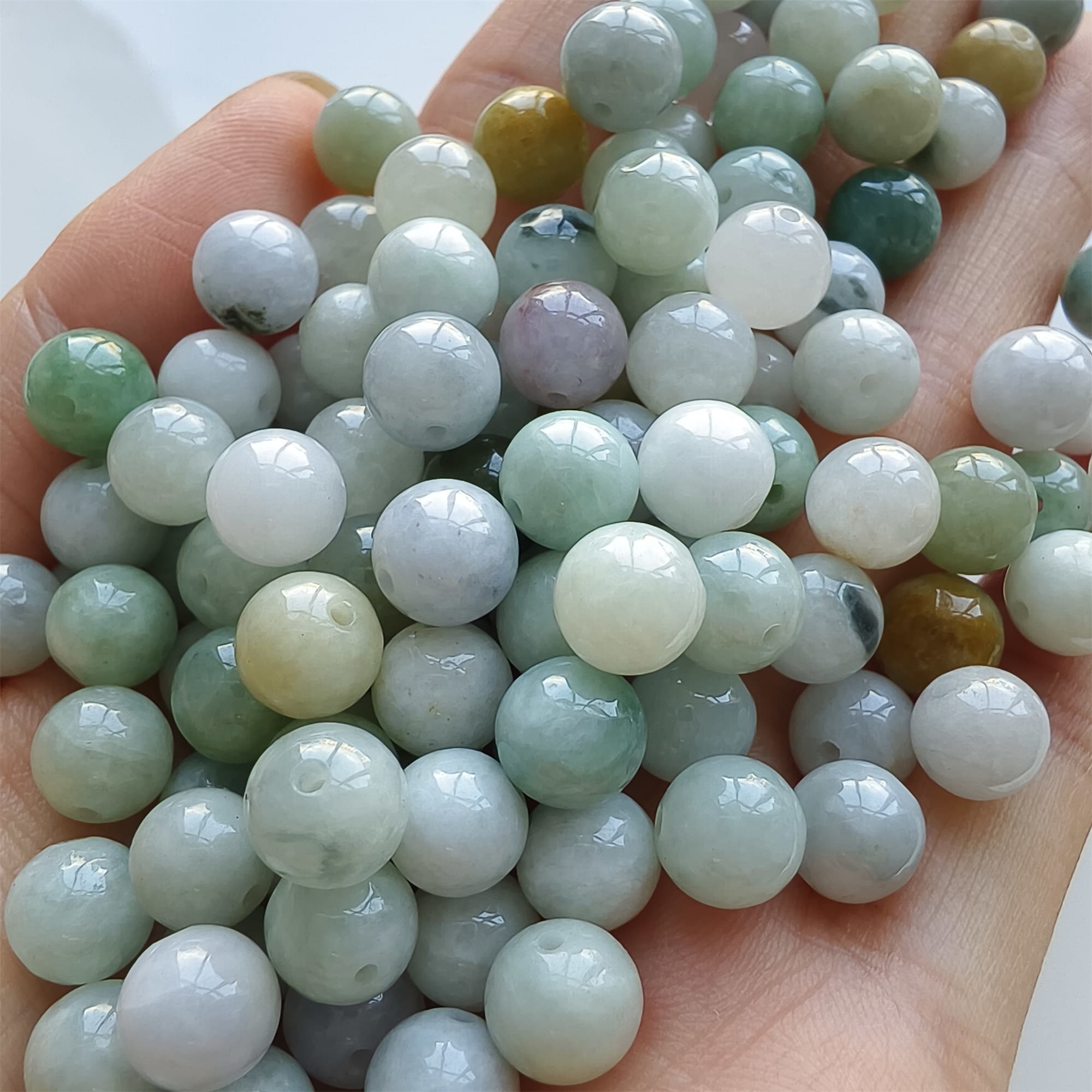 DDP 30pcs 8mm Natural Certificated Type A Green White Burmese Jadeite Round Beads