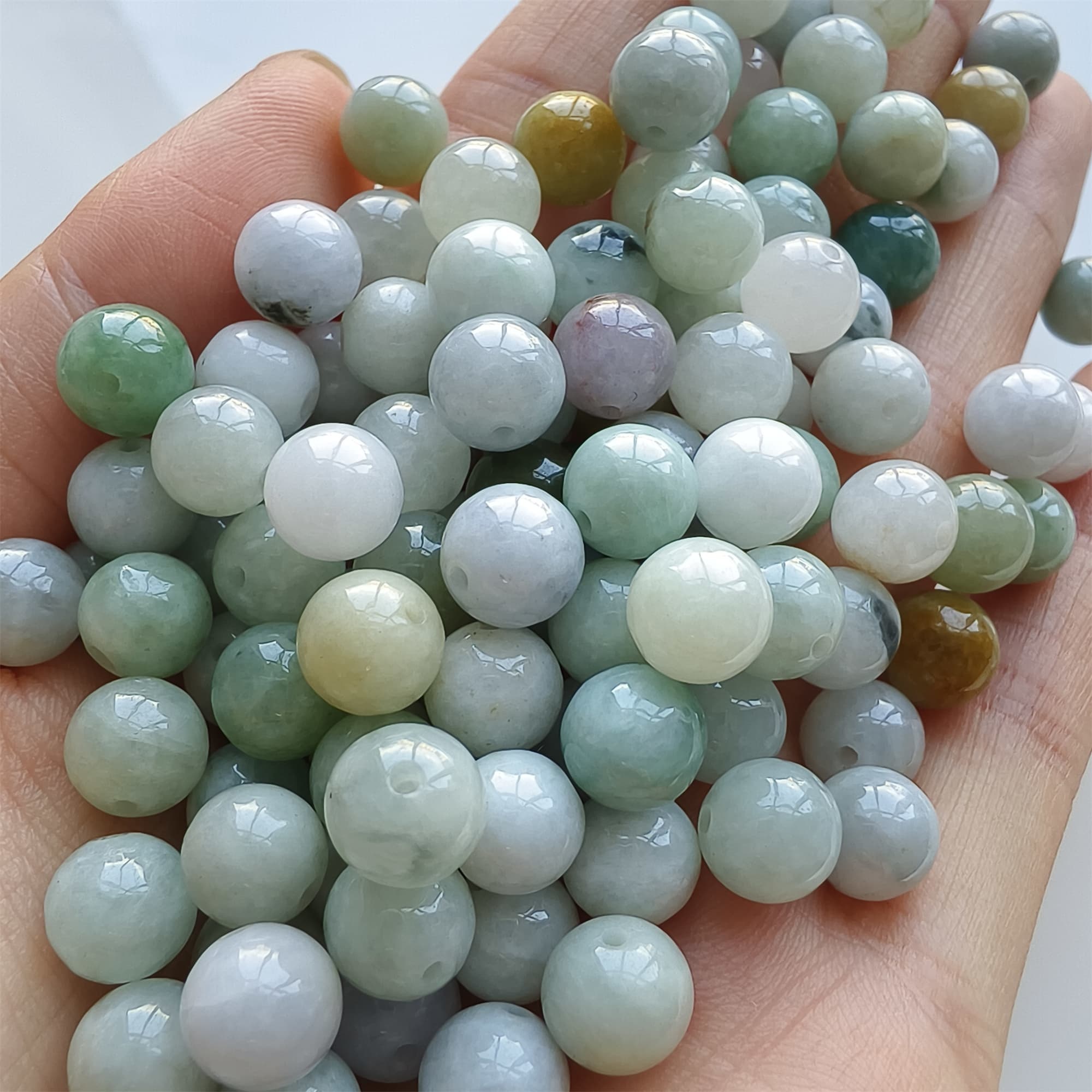 DDP 30pcs 8mm Natural Certificated Type A Green White Burmese Jadeite Round Beads