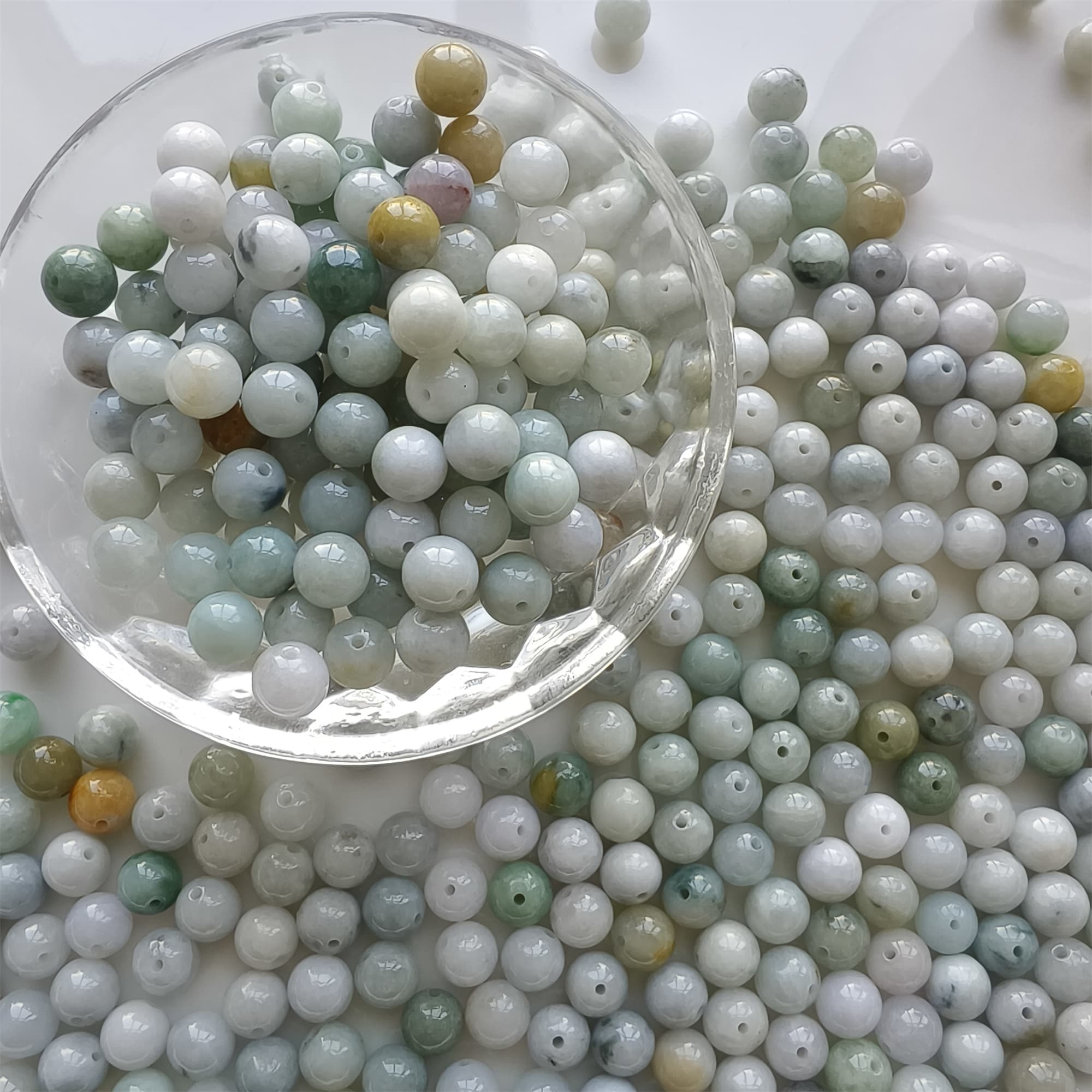 DDP 30pcs 8mm Natural Certificated Type A Green White Burmese Jadeite Round Beads
