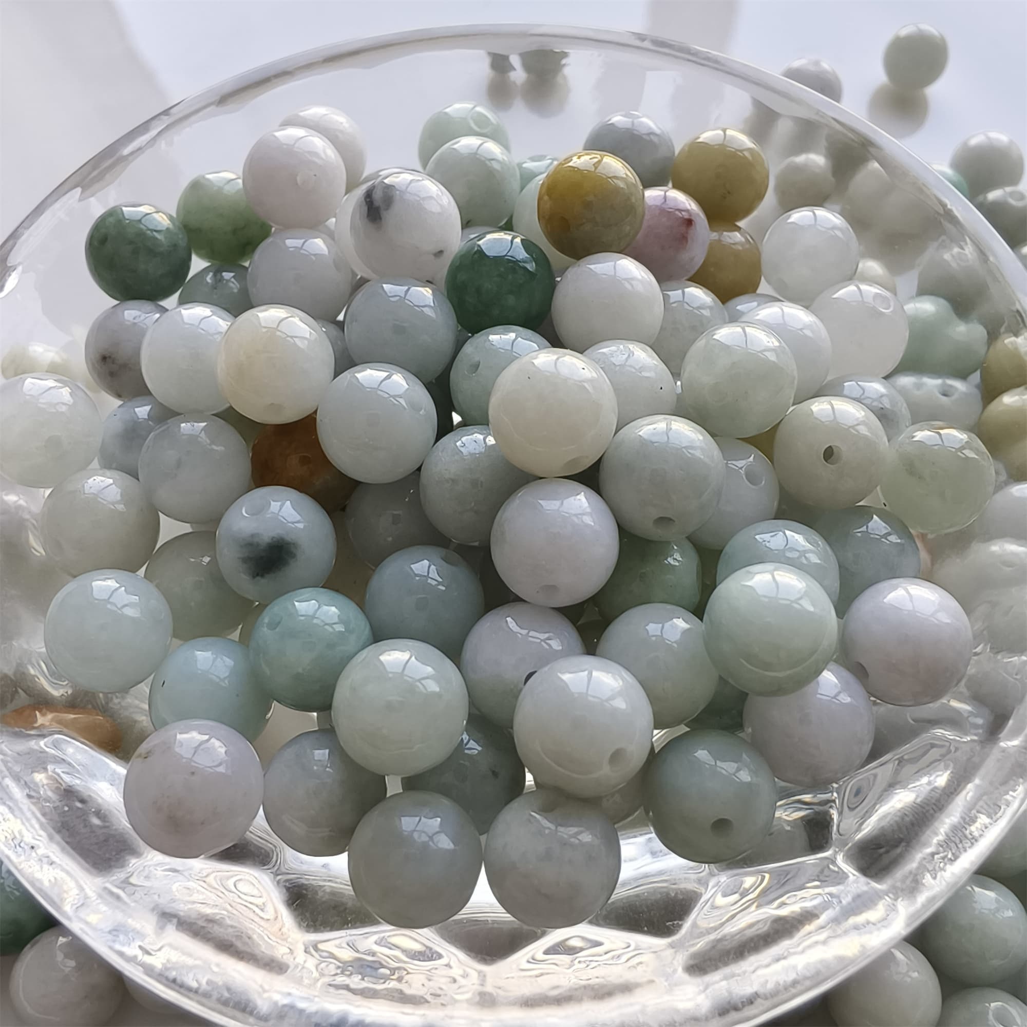DDP 30pcs 8mm Natural Certificated Type A Green White Burmese Jadeite Round Beads