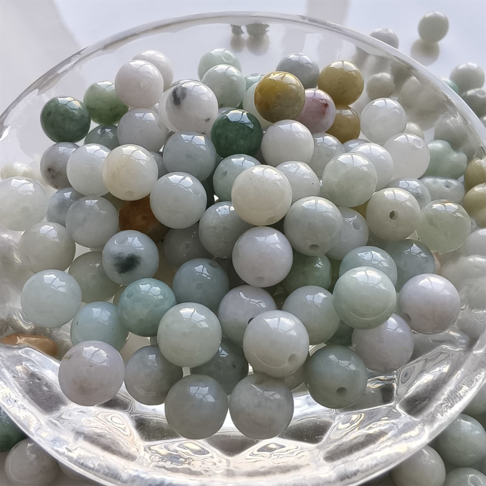 DDP 30pcs 8mm Natural Certificated Type A Green White Burmese Jadeite Round Beads